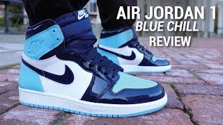 Air Jordan 1 Blue Chill UNC Patent Leather Review amp On Feet [upl. by Aicak]