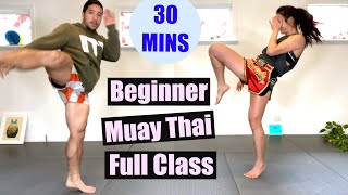 BEGINNER MUAY THAI  Full Class 30 Minutes  No Equipment [upl. by Aetnuahs]