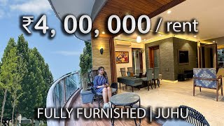 INSIDE a 4 bed BEAUTIFULLY FURNISHED apartment in JUHU Mumbai  For Rent [upl. by Lionello]