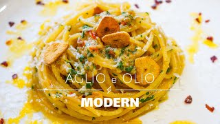 MODERN Spaghetti Aglio e Olio Peperoncino  Creamy Garlic Spicy Italian Pasta Recipe  Easy Tasty [upl. by Meeharbi]