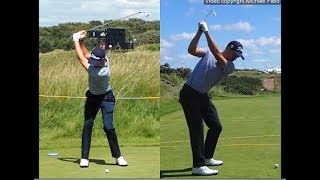 Justin Thomas golf swing  Long Iron faceon amp downtheline July 2017 [upl. by Dulcine]