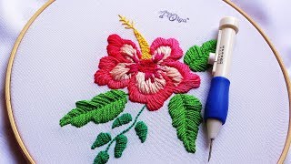 Bordado Mágico Flor de Cayena  Punch Needle Flower Embroidery [upl. by Caspar39]